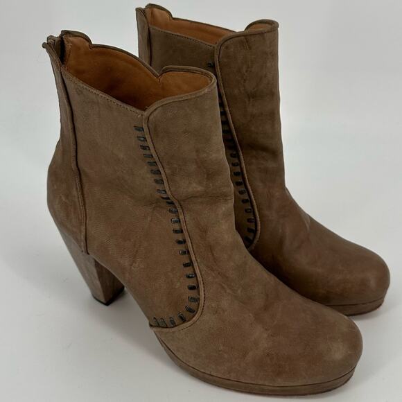 Calleen Cordero Hara Boots Studded Charcoal Brown Leather Heeled Handmade Sz 10 - Picture 1 of 14